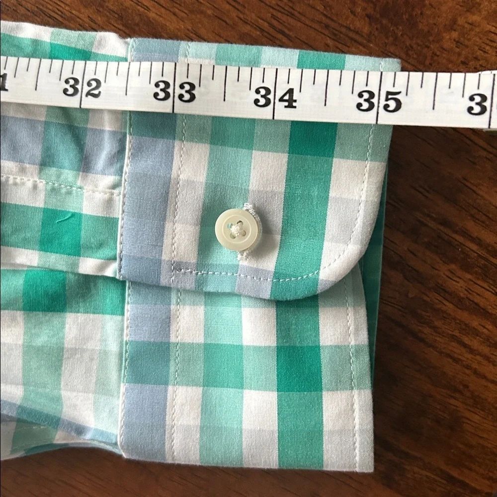 J.Crew mens blue green plaid button down wrinkle free spring preppy size L​​